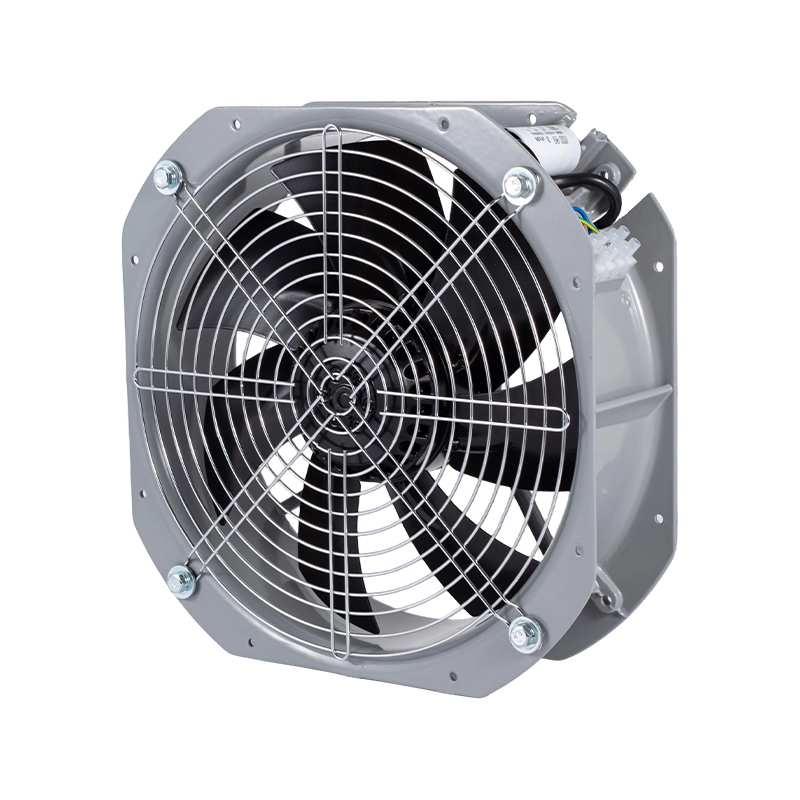 200mm High-Performance AC Axial Flow Fan with External Rotor Motor - 7-Blade Compact Square Panel Mount Industrial Fan