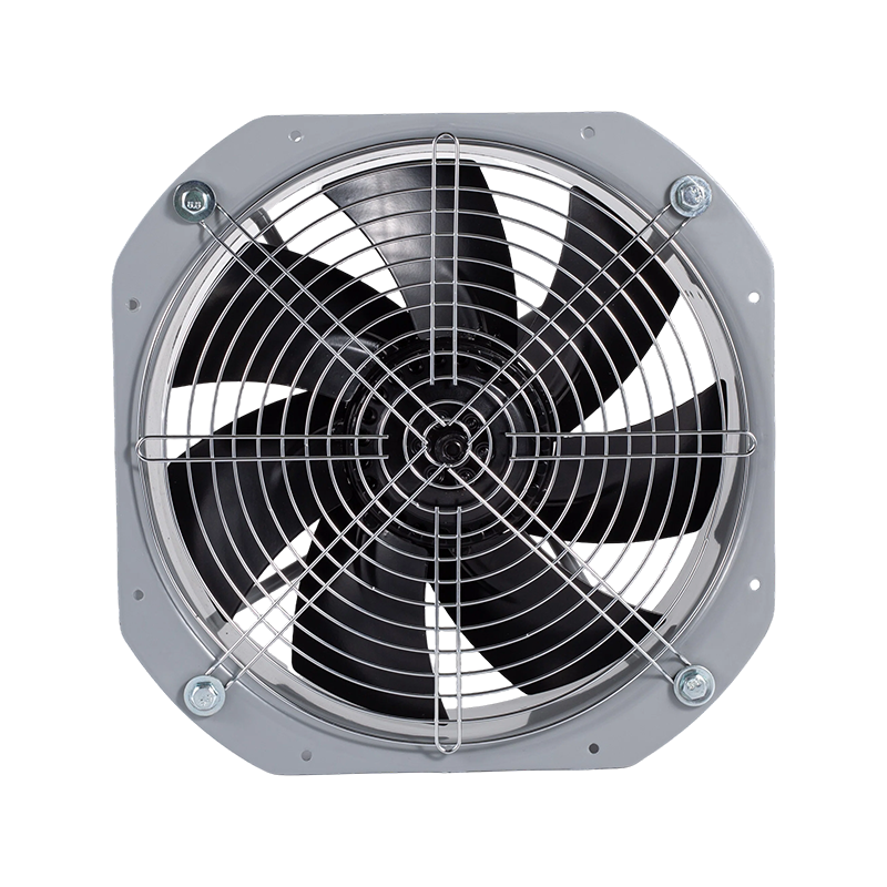 200mm High-Performance AC Axial Flow Fan with External Rotor Motor - 7-Blade Compact Square Panel Mount Industrial Fan